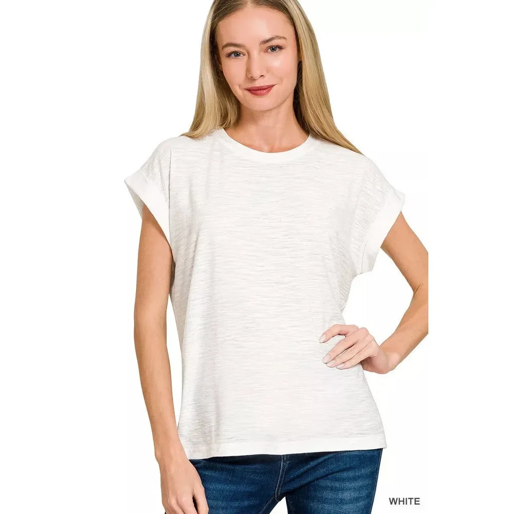 Zenana Slub Cuffed Sleeve Tee